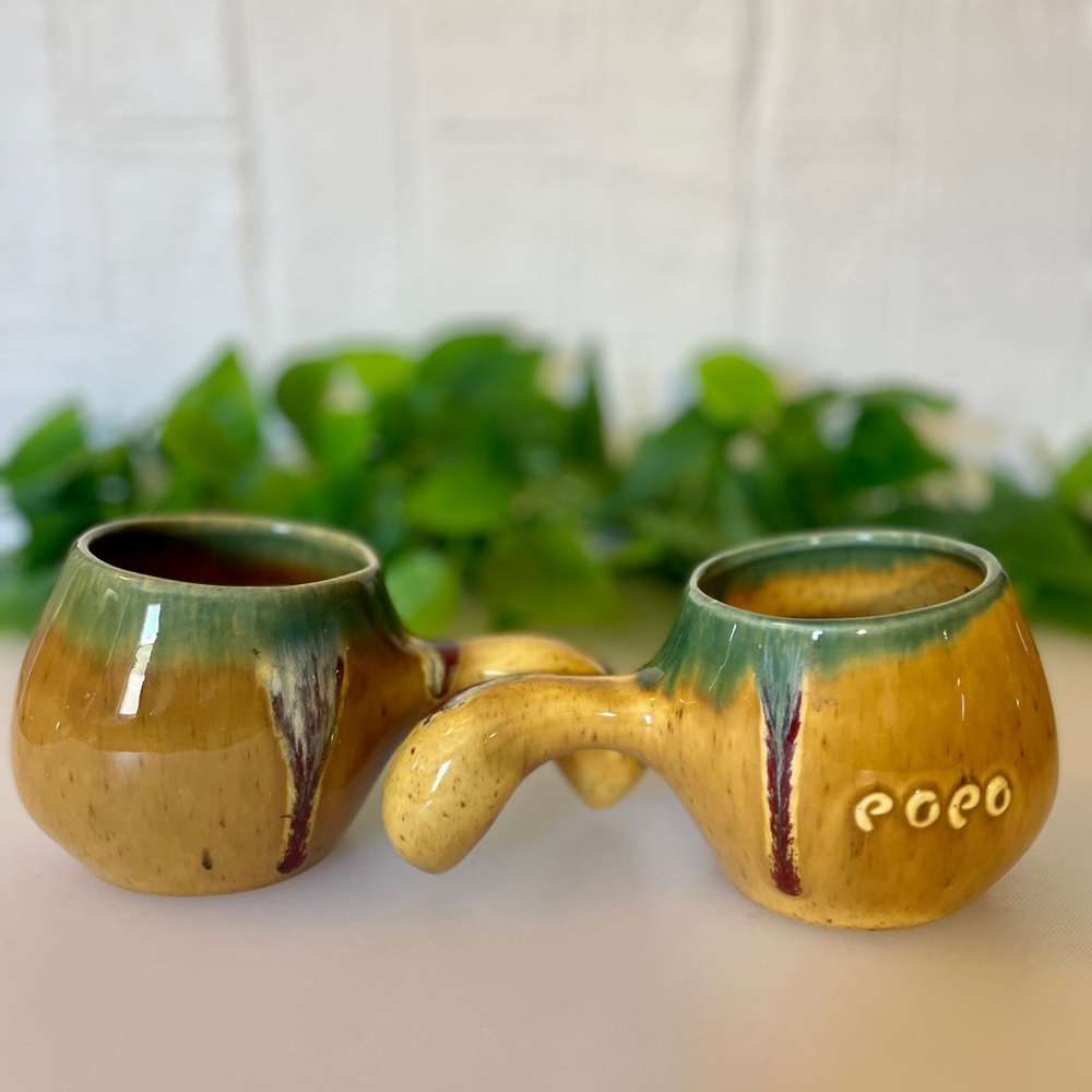 Vintage Popo Galsini Pasadena Gourdware Rare Tiki Mugs Gourd Shaped 1950's